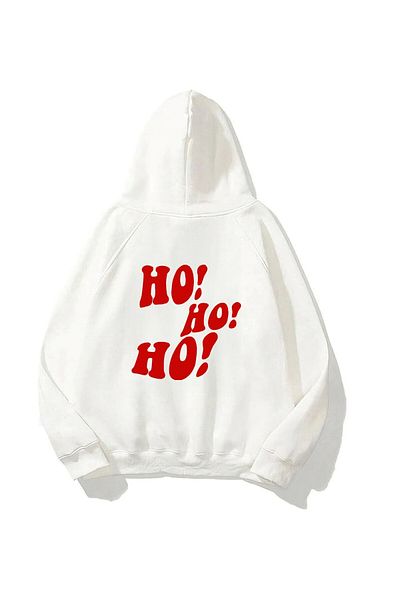 The Champ Clothing Λευκό φούτερ Unisex με κουκούλα Fleece - Εκτυπωμένο χριστουγεννιάτικο κείμενο