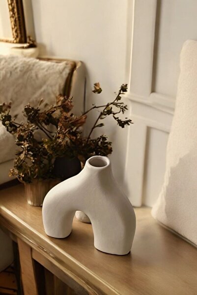 tambana Bej Dekoratif Vazo Obje Ev Dekorasyon Masa Üstü Dekor Vazo Model 7