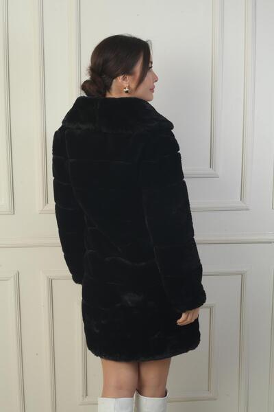 By Saygı Women's Lined Pocket Snap Fur Coat