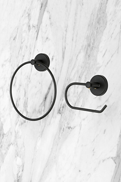 Aktel Banyo طقم حمام مكون من قطعتين - حامل مناشف دائري ومرحاض معلق ورقي