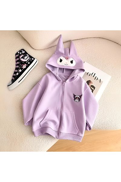 MECH BUTİK Kuromi Eared Lilac Zippered Cardigan Sweatshirt