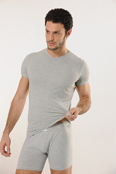 MODA 100% Cotton Soft Textured Rib V-Neck Men's Gray Undershirt