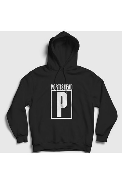 Presmono Унисекс суитшърт с качулка и черно лого с музика Portishead 510989tt