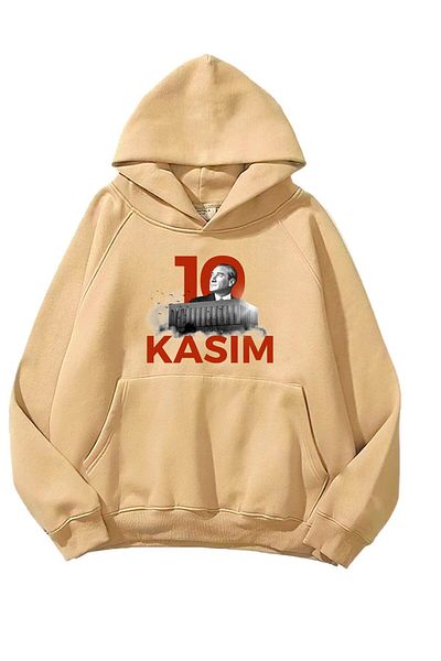 The Champ Clothing Φούτερ με κουκούλα Fleece Kemal Atatürk 10 Νοεμβρίου με στάμπα μπεζ Unisex με κουκούλα