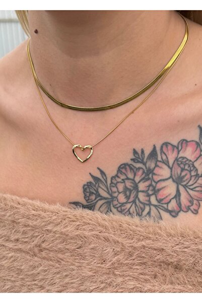 takıtarzım سلسلة ثعبان سلسلة إيطالية 2 قلادة نسائية ذهبية من الفولاذ على شكل قلب