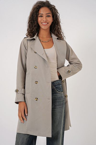 Bigdart Stone Colored 5935 Model Double Breasted Lapel Trench Coat
