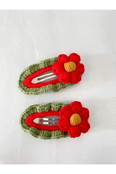 Kadın Girişimciler Atölyesi New Year Christmas Colors Fluffy Daisy Handmade 2-Piece Hair Accessory/Christmas Elements Snap Hair Clips