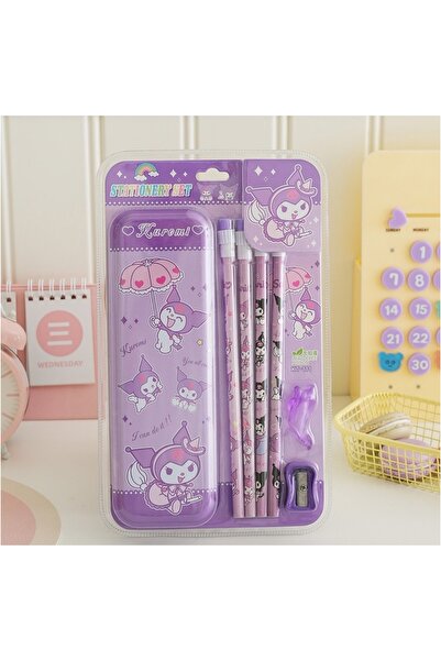 SANRIO Kuromi Metal Box Pen Holder & Pen Stationery Set