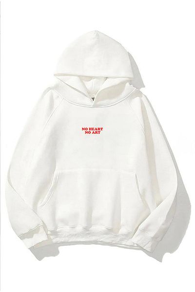 The Champ Clothing Φούτερ με κουκούλα Fleece No Heart No Art Printed White Unisex Hoodie φούτερ