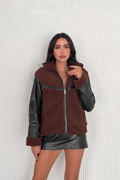 Deafox Lammjacke aus braunem Leder mit Taschen