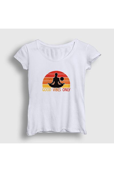 Presmono Tricou alb Good Vibes Only pentru yoga pentru femei - cadou 509022 tt