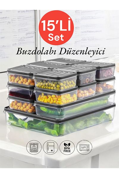 Dem Home 15-Piece Refrigerator and Microwave Organizer - 250ml X 12, 1000ml X 2, 2500ml X 1 Storage Set