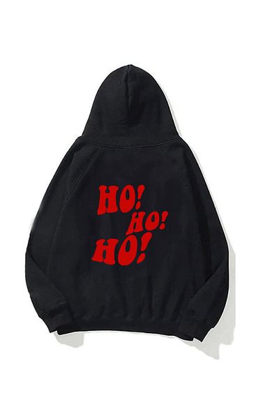 The Champ Clothing Коледен щампован черен унисекс суичър от полар - с качулка