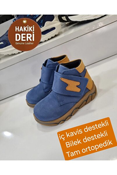 Ege Kids HAKİKİ DERİ TAM ORTOPEDİK ERKEK BEBEK BOT MAVİ
