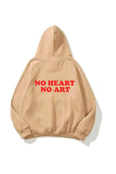 The Champ Clothing Φούτερ με κουκούλα Fleece No Heart No Art Printed Beige Unisex Hoodie φούτερ
