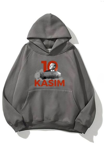The Champ Clothing Kemal Atatürk 10 Νοεμβρίου Printed - Smoked Unisex Fleece Hoodie φούτερ