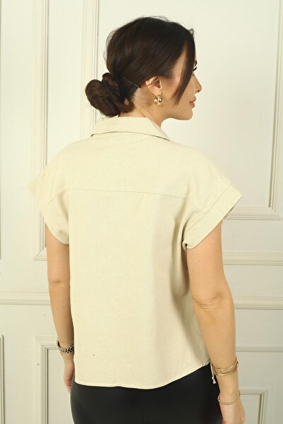 By Saygı Γυναικείο γιλέκο με χαμηλό μανίκι με δαντέλα μπροστά με μεταλλικά κουμπιά