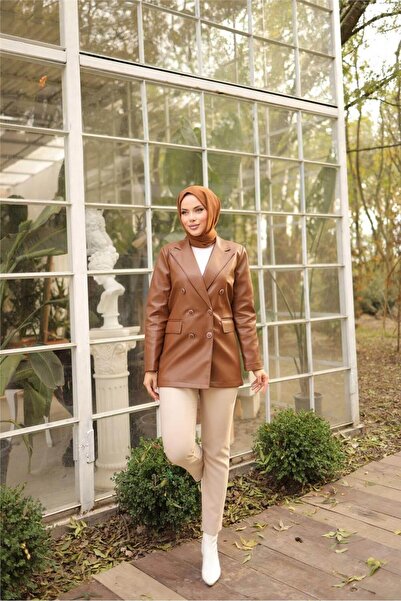 Bwest Double Breasted Side Pocket Leather Jacket - (38-46) - 71228 - Brown