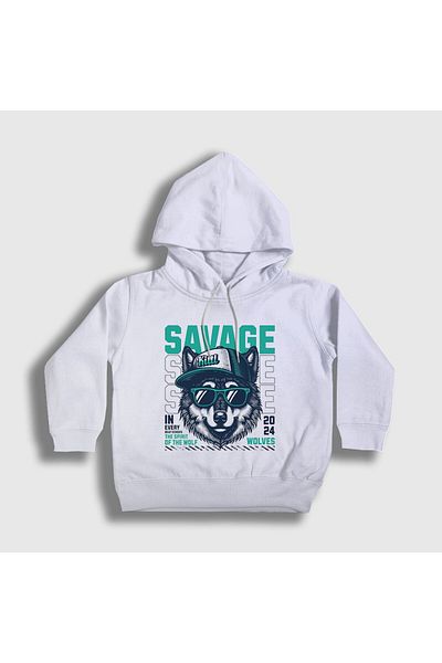 Presmono Hanorac alb unisex pentru copii cu glugă - Spirit Of The Wolf Wolf 514472 tt