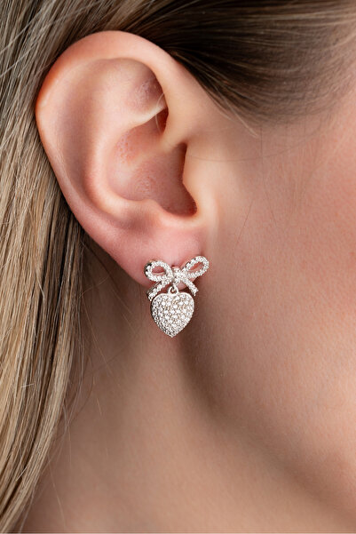 Silvano Jewelry 925 Ayar Gümüş Fiyonklu Kalp Küpe