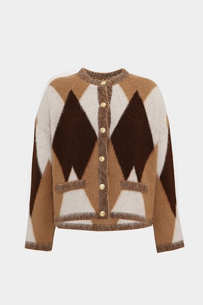 Açelya Okcu Γυναικεία πλεκτή ζακέτα Premium Wool Blended Diamond Pattern