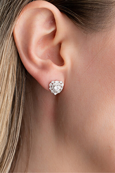 Silvano Jewelry 925 Ayar Gümüş Baget Detay Kalp Küpe