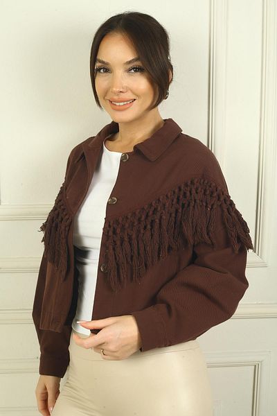 By Saygı Women's Buttoned Front Tassel Detailed Pocket Jacket