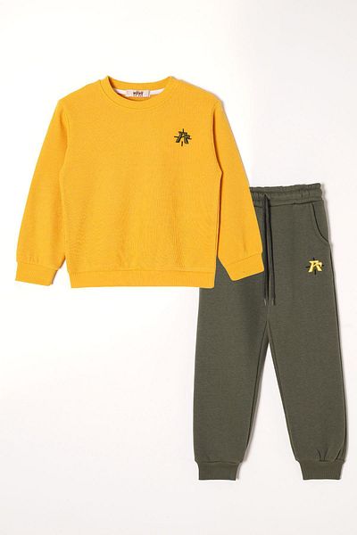 zepkids Бродиран жълт анцуг за момче в каки