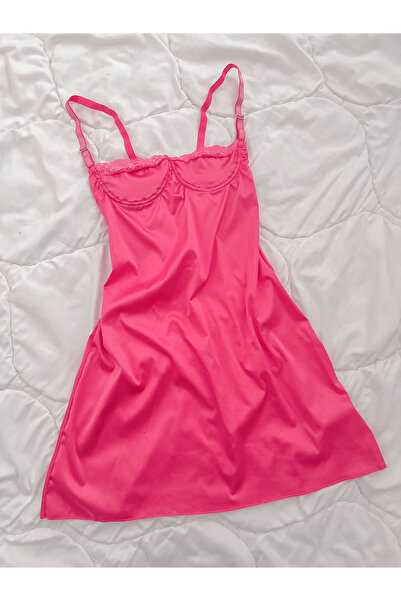 edde Barbie Fuchsia Satin Mini Elbise
