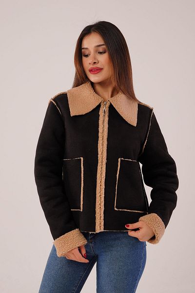 Hipo Trend Black Coat Jacket with Fur Detail Pockets