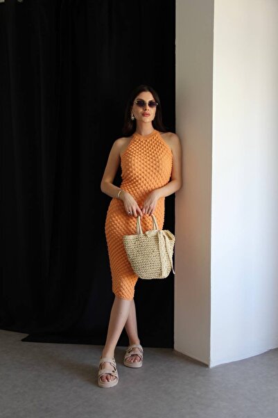 novalook Rochie tricotată cu decolteu halter și model Damla