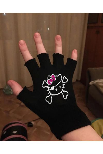 Aesthia Γάντια Ζευγάρι με μαύρα κομμένα γάντια MINGALONDON Hello Kitty Dangerous Printed Unisex