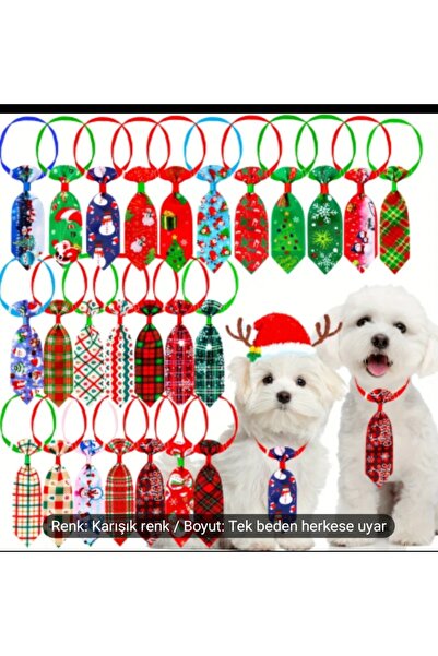 Handmade köpek gravatı cok renkli noel tealı ayarlanabilir klipsli köpek akse...