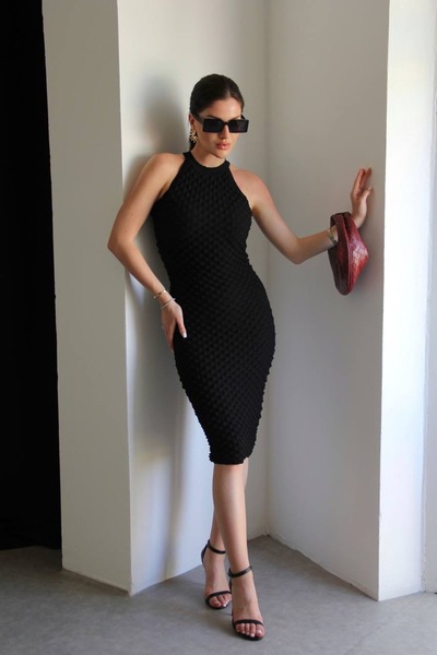 novalook Rochie tricotată cu decolteu halter și model Damla