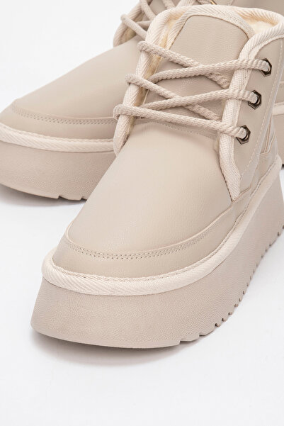 LuviShoes OVELA bézs bőrű vastagtalpú, fűzős női sportcipő