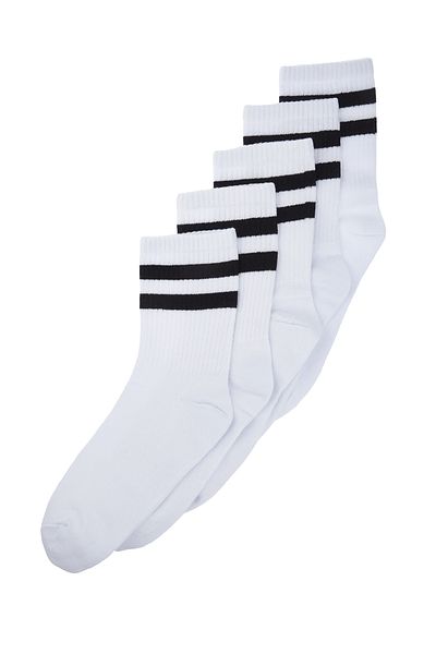 Trendyol Collection Pamut csíkos fehér zokni - főiskola, tenisz, közepes méretű TMNSS24CO00017 5 csomag