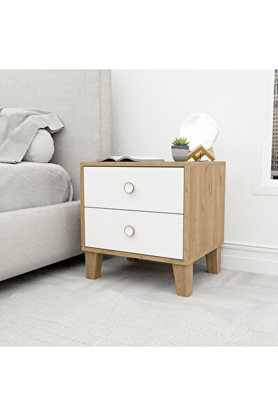 Mezza 3690 LISA 2 ÇEKMECELİ AYAKLI KOMODİN SEPET-BEYAZ