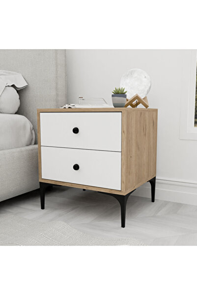 Mezza 3710 AGATA 2 ÇEKMECELİ AYAKLI KOMODİN SEPET-BEYAZ
