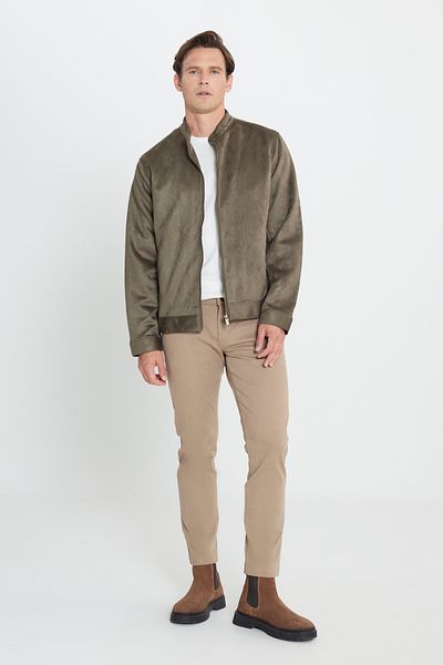 AC&Co / Altınyıldız Classics Ανδρικό Suede Jacket Khaki - Standard Fit, Stand Collar