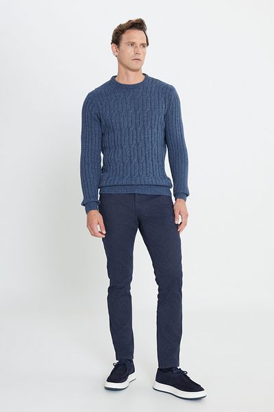 AC&Co / Altınyıldız Classics Pulover pentru bărbați, albastru, din lână, cu croială obișnuită, cu decolteu, jacquard