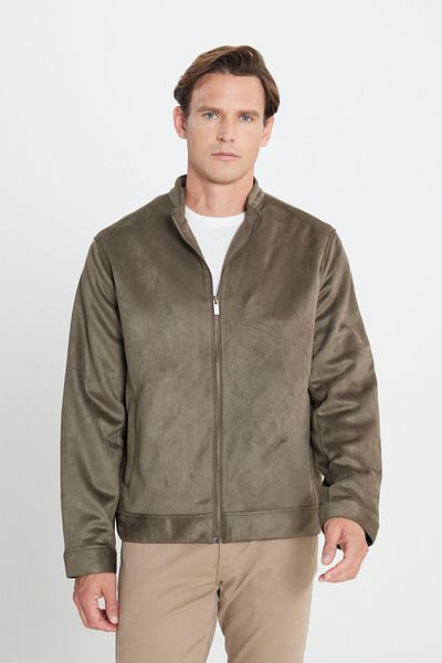 AC&Co / Altınyıldız Classics Ανδρικό Suede Jacket Khaki - Standard Fit, Stand Collar