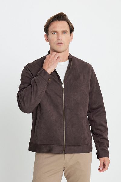AC&Co / Altınyıldız Classics Ανδρικό παλτό από καστόρι καφέ - Standard Fit, Stand Collar