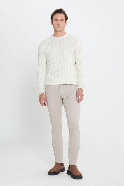 AC&Co / Altınyıldız Classics Men's Ecru Wool Standard Fit Regular Cut Crew Neck Jacquard Knitwear Sweater