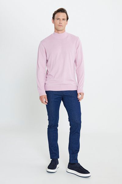 ALTINYILDIZ CLASSICS Ανδρικό πλεκτό πουλόβερ Dusty Rose Anti-Pilling - Μισό ζιβάγκο, Standard Fit