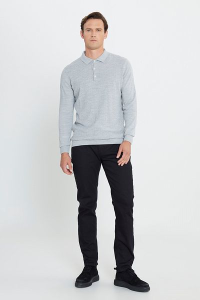 ALTINYILDIZ CLASSICS Grauer Jacquard-Strickpullover mit Polokragen in normaler Passform und normaler Passform für Herren in Grau