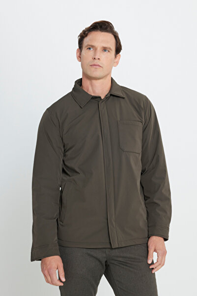 ALTINYILDIZ CLASSICS Men's Khaki Water Repellent Standard Fit Regular Fit Pocket Shirt Collar Coat