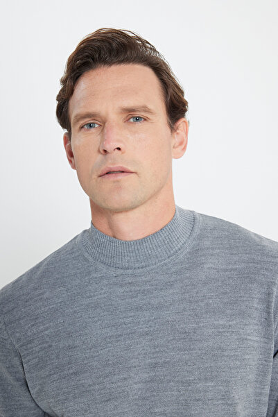 AC&Co / Altınyıldız Classics Erkek Gri Melanj Tüylenme Yapmayan Standart Fit Normal Kesim Yarım Balıkçı Yaka Triko Kazak