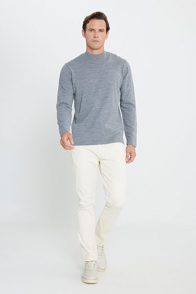 AC&Co / Altınyıldız Classics Men's Gray Melange Non-Pilling Standard Fit Normal Cut Half Turtleneck Knitwear Sweater