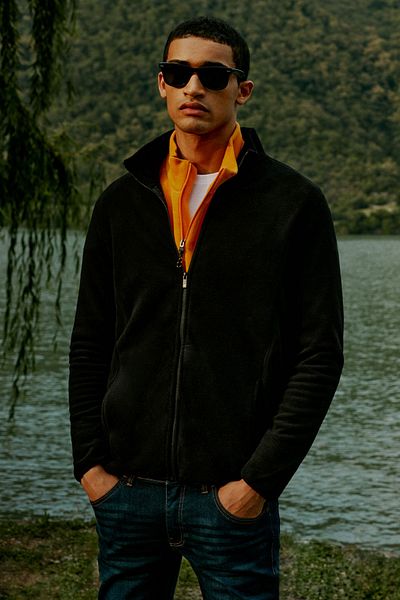 AC&Co / Altınyıldız Classics Schwarze Anti-Pilling-Sweatshirt-Fleecejacke mit Bato-Kragen in Standard-Passform für Herren