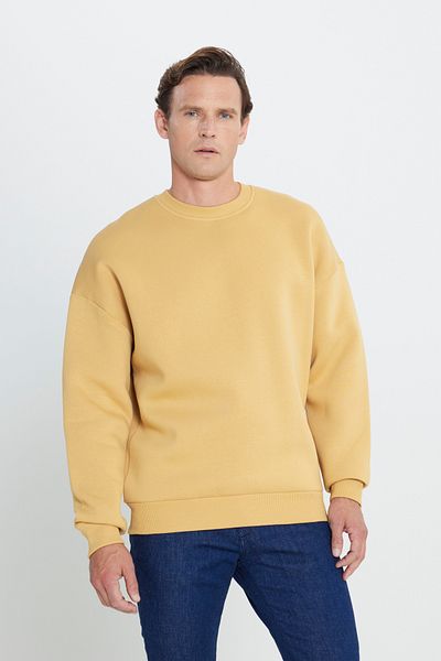 AC&Co / Altınyıldız Classics Übergroßes Rundhals-Sweatshirt in Senffarbe für Herren – 3-fädige Fleece-Baumwolle